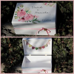 Dřevěná SVATEBNÍ krabička na přání a dary be pink