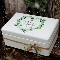 Dřevěná krabice na svatební přání ze srdce