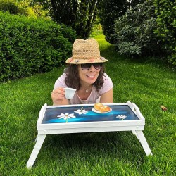 Dřevěný podnos DO POSTELE kopretiny