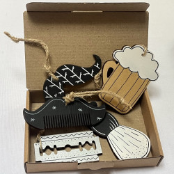 Dřevěné vánoční ozdoby na stromeček - sada barber