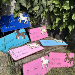 Dřevěná cedulka na stáj se jménem koně