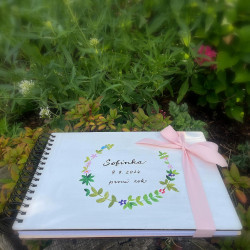 Dřevěné fotoalbum pro miminko květiny rosa