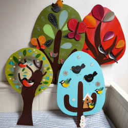 Dřevěná dekorace na zeď  pro děti Čtyři roční období s ptáčky