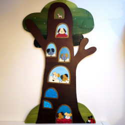 Dětská óbr dekorace na zeď pohádkový strom se štěňátky