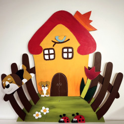 ÓBR nástěnná dekorace pohádkový DOMEČEK s pejskem